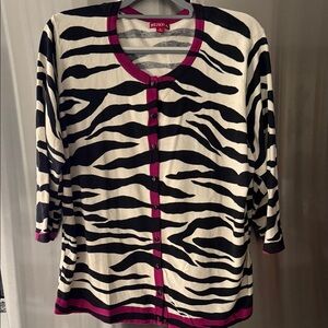 Merona Zebra Print Cardigan with Fuchsia/Pink Trim